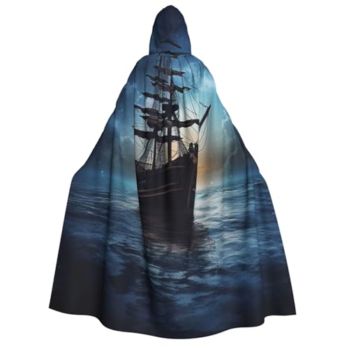 QVUEagriSJ Kapuzenumhang Halloween Kapuzenumhang Unisex Halloween Umhang Schiff auf dunkler Nacht Meer Kapuzenmantel Cosplay Kostüme von QVUEagriSJ