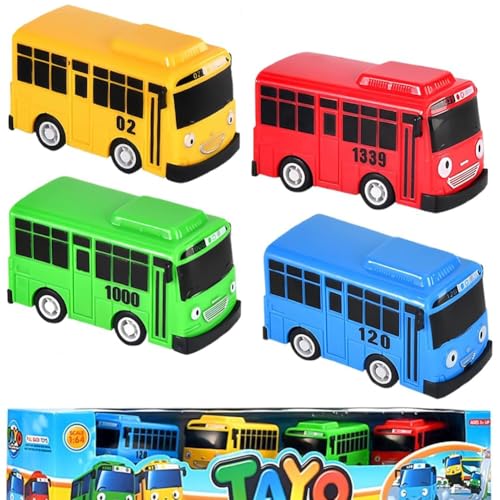 4PCS Mini Bus Spielzeug,Mini Pull Back Spielzeugautos,Bus Modell,Big Pull Back Spielzeugautos,Kreatives Spielzeug für Geschenk, für Jungen und Mädchen (7CM) von QWEPU