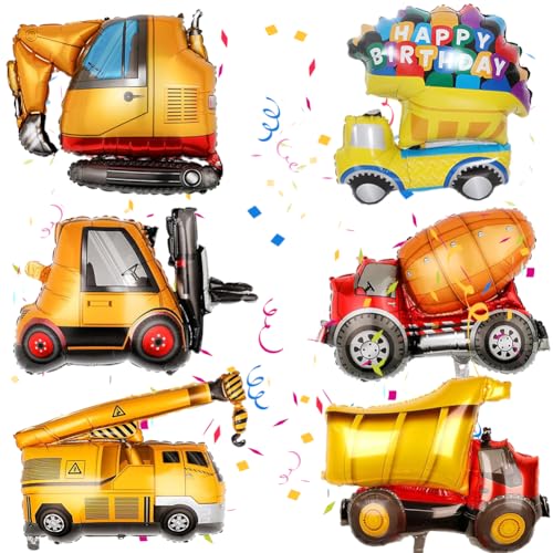 QWEPU Bagger Folienballon,Bagger Ballon, 8PCS XXL Bulldozer Luftballons, Ballon Auto Bagger Geburtstag Party Ballons für Bagger Geburtstag Deko Junge Baustelle Dekoration von QWEPU