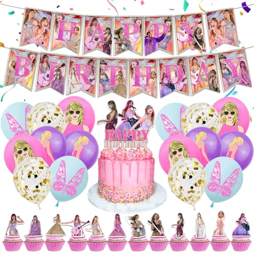 Sänger Luftballons, Music Singer Party Dekorationen,girl Thema Party Dekoration, Sänger Party Deko,Happy Birthday Banner Cake Toppers, Partyzubehör Set, für Jungen Mädchen Geburtstag Party Deko von QWEPU