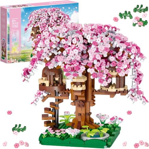 Sakura Baum Bausteine Bausatz, Kirschblüte Baumhaus,Bonsai Baum Bausteine, Mini Sakura Baumhaus Bonsai Baum Bausteine Set,DIY Japanische Kreatives Kollektion Deko Geschenk (1109PCS) von QWEPU