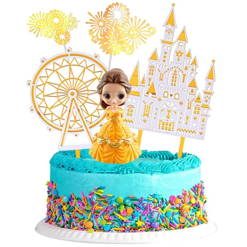 Tortendeko Mädchen, Gold Prinzessin Tortendeko, Riesenrad kuchen deko,tortendeko prinzessin mädchen,für Prinzessin für Prinzessinnen-Mottopartys von QWEPU