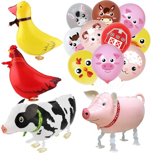 Walking Tier Ballons, 16 Stück Bauernhof Tier Luftballons, Luftballons Tiere, Ballon Aluminiumfolie Tierballons FüR Tier Luftballons für Bauernhof Geburtstag Deko Walking Tier Ballons, 16 Stück Bauernhof Tier Luftballons, Luftballons Tiere, Ballon Aluminiumfolie Tierballons FüR Tier Luftballons für Bauernhof Geburtstag Deko von QWEPU