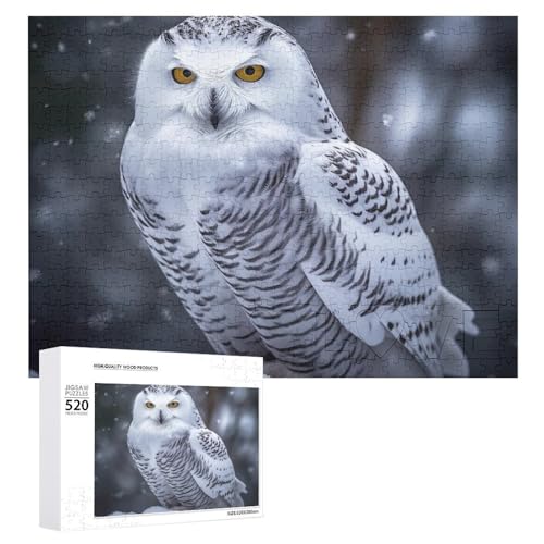 Puzzle für Erwachsene, 520 Teile, Arktische Eule, herausforderndes Puzzle, Holzpuzzle, perfekt für Spielabende, fertige Puzzle-Größe ist 50,5 x 38,1 cm von QWJKM