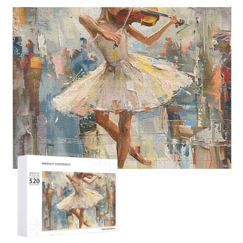 Puzzle für Erwachsene, 520 Teile, Ballett und Violine, herausforderndes Puzzle, Holzpuzzle, perfekt für Spielabende, fertige Puzzle-Größe: 50,5 x 38,1 cm von QWJKM