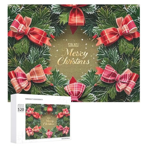 Puzzle für Erwachsene, 520 Teile, Band auf dem Weihnachtskranz, herausforderndes Puzzle, Holzpuzzle, perfekt für Spielabende, fertige Puzzle-Größe ist 50,5 x 38,1 cm von QWJKM