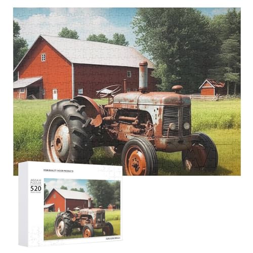 Puzzle für Erwachsene, 520 Teile, Bauernhof-Traktor, anspruchsvolles Puzzle, Holzpuzzle, perfekt für Spieleabende, fertiges Puzzle, Größe ist 50,5 x 38,1 cm von QWJKM