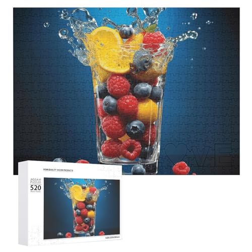 Puzzle für Erwachsene, 520 Teile, Beeren und Getränke, herausforderndes Puzzle, Holzpuzzle, perfekt für Spieleabende, fertige Puzzle-Größe ist 50,5 x 38,1 cm von QWJKM