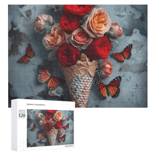 Puzzle für Erwachsene, 520 Teile, Blumen im Eis, anspruchsvolles Puzzle, Holzpuzzle, perfekt für Spieleabende, fertige Puzzle-Größe: 50,5 x 38,1 cm von QWJKM