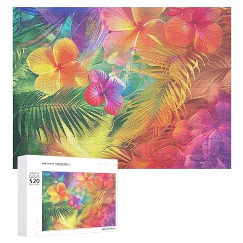 Puzzle für Erwachsene, 520 Teile, Blumen und Palmblätter, herausforderndes Puzzle, Holzpuzzle, perfekt für Spieleabende, fertige Puzzle-Größe ist 50,5 x 38,1 cm von QWJKM