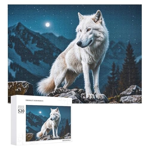 Puzzle für Erwachsene, 520 Teile, Der weiße Wolf im Nebel, herausforderndes Puzzle, Holzpuzzle, perfekt für Spieleabende, fertige Puzzle-Größe ist 50,5 x 38,1 cm von QWJKM