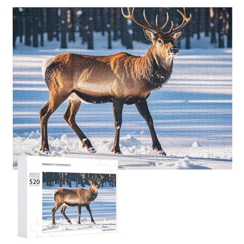 Puzzle für Erwachsene, 520 Teile, Die Fußabdrücke von Elk on The Snow Herausforderndes Puzzle, Holzpuzzle, perfekt für Spielabende, fertige Puzzle-Größe ist 50,5 x 38,1 cm von QWJKM