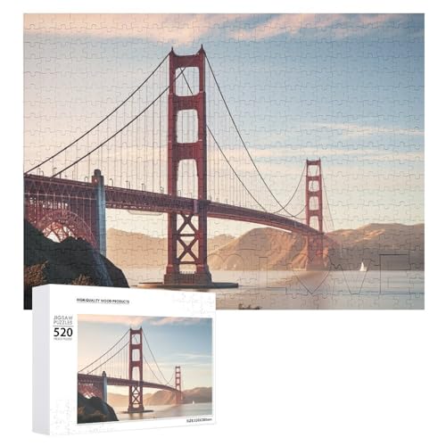 Puzzle für Erwachsene, 520 Teile, Golden Gate Bridge, herausforderndes Puzzle, Holzpuzzle, perfekt für Spieleabende, fertige Puzzle-Größe ist 50,5 x 38,1 cm von QWJKM