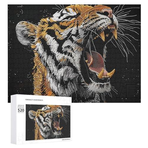 Puzzle für Erwachsene, 520 Teile, Pailletten-Kunst, Tiger, herausforderndes Puzzle, perfekt für Spielabende, fertiges Puzzle, Größe ist 50,5 x 38,1 cm von QWJKM