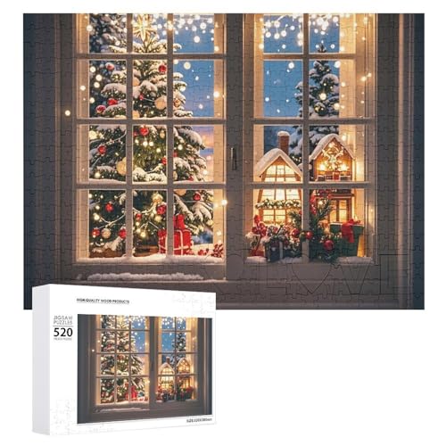 Puzzle für Erwachsene, 520 Teile, Schneeflocken vor dem Fenster, herausforderndes Puzzle, Holzpuzzle, perfekt für Spieleabende, fertige Puzzle-Größe ist 50,5 x 38,1 cm von QWJKM