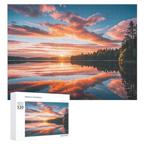 Puzzle für Erwachsene, 520 Teile, Sonnenuntergang, Landschaft, anspruchsvolles Puzzle, Holzpuzzle, perfekt für Spieleabende, fertige Puzzle-Größe: 50,5 x 38,1 cm von QWJKM