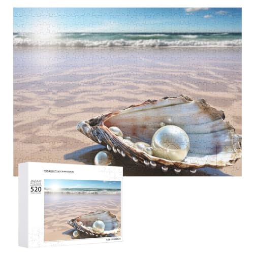 Puzzle für Erwachsene, 520 Teile, Strandmuschel, Perlen, herausforderndes Puzzle, Holzpuzzle, perfekt für Spieleabende, fertiges Puzzle, Größe ist 50,5 x 38,1 cm von QWJKM