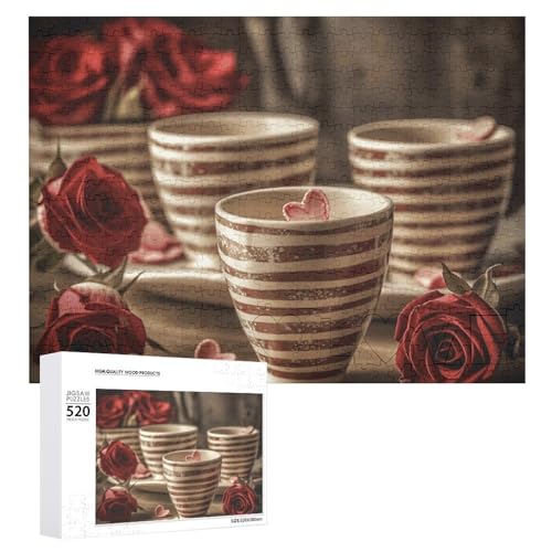 Puzzle für Erwachsene, 520 Teile, Tasse auf Tisch, anspruchsvolles Puzzle, Holzpuzzle, perfekt für Spielabende, fertige Puzzle-Größe: 50,5 x 38,1 cm von QWJKM