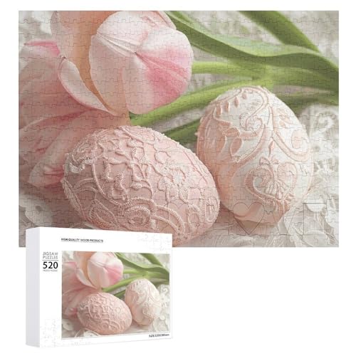 Puzzle für Erwachsene, 520 Teile, Tulpen und Spitze, herausforderndes Puzzle, Holzpuzzle, perfekt für Spieleabende, fertige Puzzle-Größe ist 50,5 x 38,1 cm von QWJKM