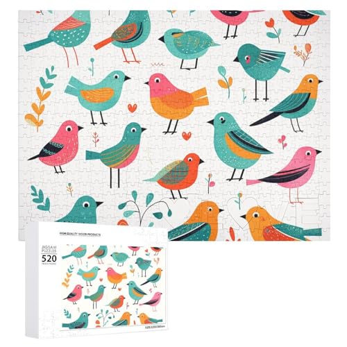 Puzzle für Erwachsene, 520 Teile, Vogel-ClipArt, herausforderndes Puzzle, Holzpuzzle, perfekt für Spielabende, fertige Puzzle-Größe: 50,5 x 38,1 cm von QWJKM