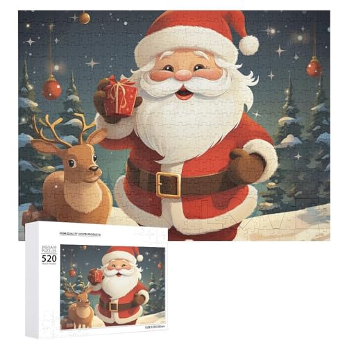 Puzzle für Erwachsene, 520 Teile, Weihnachtsmann-Puzzle, herausfordernd, Holzpuzzle, perfekt für Spieleabende, fertige Puzzle-Größe ist 50,5 x 38,1 cm von QWJKM