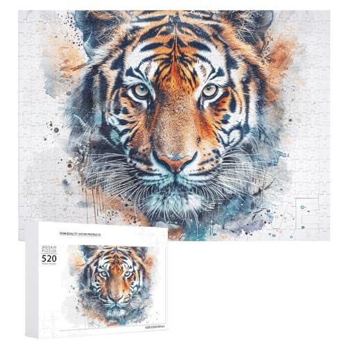 Puzzle für Erwachsene, 520 Teile, Zeichne ein Tigergesicht, herausforderndes Puzzle, Holzpuzzle, perfekt für Spielabende, fertige Puzzle-Größe: 50,5 x 38,1 cm von QWJKM