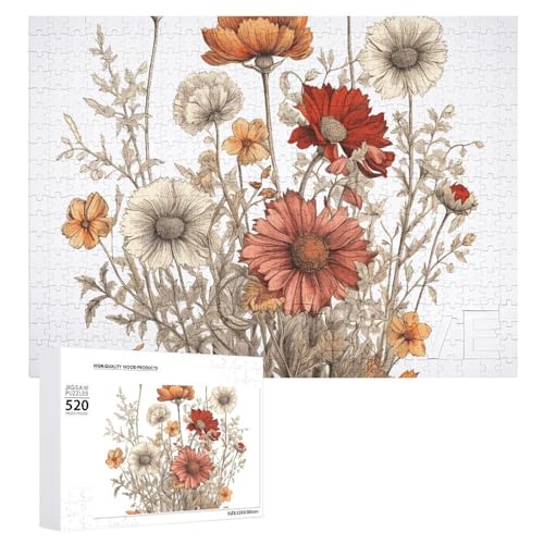 Puzzle für Erwachsene, 520 Teile, Zeichnungen einiger getrockneter Blumen, herausforderndes Puzzle, Holzpuzzle, perfekt für Spielabende, fertige Puzzle-Größe: 50,5 x 38,1 cm von QWJKM