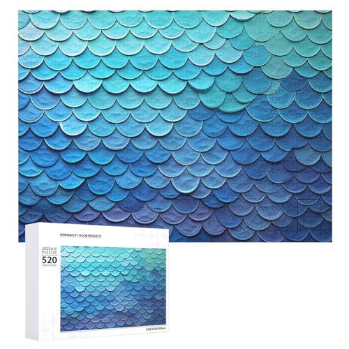 Puzzle für Erwachsene, 520 Teile, blaue Meerjungfrau, Fischschuppe, herausforderndes Puzzle, Holzpuzzle, perfekt für Spielabende, fertige Puzzle-Größe: 50,5 x 38,1 cm von QWJKM