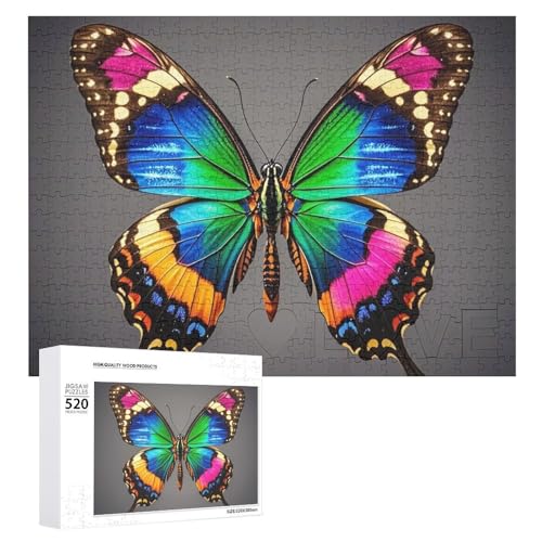 Puzzle für Erwachsene, 520 Teile, bunt, großer Schmetterling, herausfordernd, Holzpuzzle, perfekt für Spielabende, fertige Puzzle-Größe: 50,5 x 38,1 cm von QWJKM