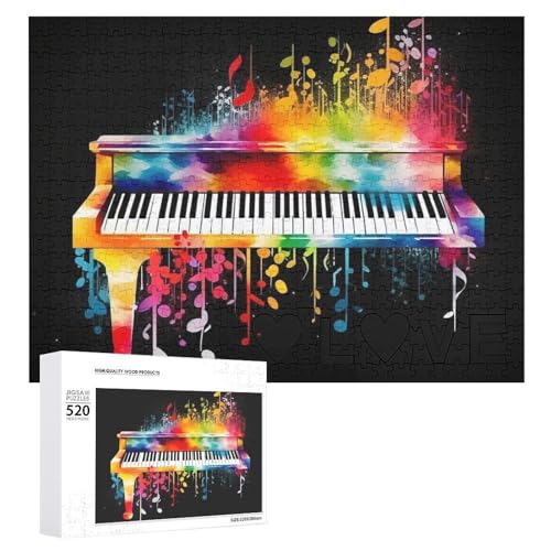 Puzzle für Erwachsene, 520 Teile, buntes Klaviertastatur, Musik, anspruchsvolles Puzzle, Holzpuzzle, perfekt für Spielabende, fertige Puzzle-Größe: 50,5 x 38,1 cm von QWJKM