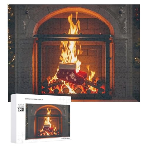 Puzzle für Erwachsene, 520 Teile, das Feuerlicht reflektiert Weihnachten, herausforderndes Puzzle, Holzpuzzle, perfekt für Spieleabende, fertige Puzzle-Größe ist 50,5 x 38,1 cm von QWJKM