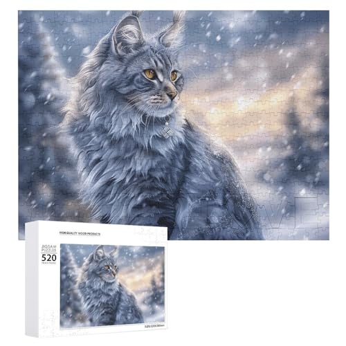 Puzzle für Erwachsene, 520 Teile, graue und silberne Katze, herausforderndes Puzzle, perfekt für Spielabende, fertige Puzzle-Größe: 50,5 x 38,1 cm von QWJKM