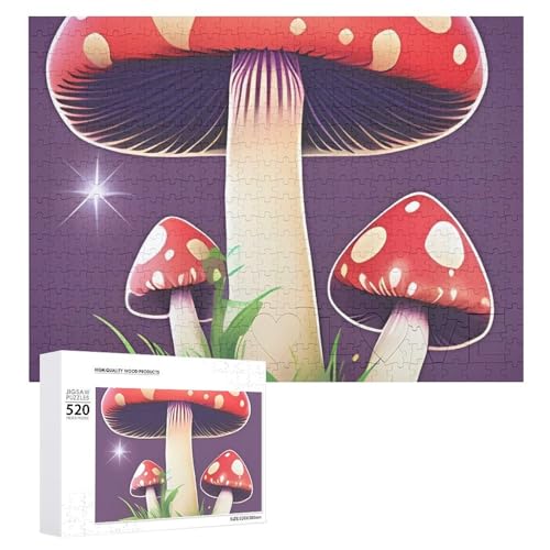 Puzzle für Erwachsene, 520 Teile, magischer roter Pilz, herausfordernd, Holzpuzzle, perfekt für Spieleabende, fertige Puzzle-Größe ist 50,5 x 38,1 cm von QWJKM