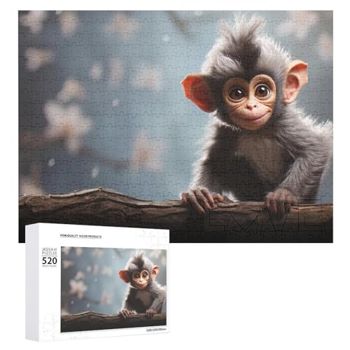 Puzzle für Erwachsene, 520 Teile, niedlicher Affe, herausfordernd, Holzpuzzle, perfekt für Spielabende, fertige Puzzle-Größe ist 50,5 x 38,1 cm von QWJKM