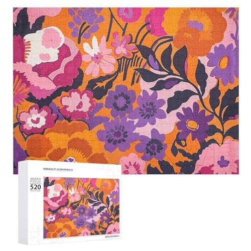 Puzzle für Erwachsene, 520 Teile, pfirsichfarbene und violette Blumen, anspruchsvolles Puzzle, Holzpuzzle, perfekt für Spieleabende, fertige Puzzle-Größe ist 50,5 x 38,1 cm von QWJKM