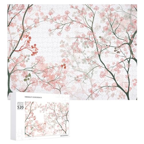 Puzzle für Erwachsene, 520 Teile, rosa Blumen, herausforderndes Puzzle, Holzpuzzle, perfekt für Spielabende, fertige Puzzle-Größe ist 50,5 x 38,1 cm von QWJKM