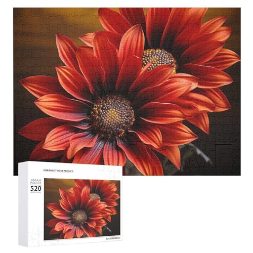 Puzzle für Erwachsene, 520 Teile, rote Sonnenblume, herausforderndes Puzzle, Holzpuzzle, perfekt für Spielabende, fertige Puzzle-Größe: 50,5 x 38,1 cm von QWJKM