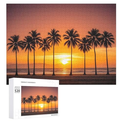 Puzzle für Erwachsene, 520 Teile, tropischer Sonnenuntergang, Strand, anspruchsvolles Puzzle, Holzpuzzle, perfekt für Spieleabende, fertige Puzzle-Größe ist 50,5 x 38,1 cm von QWJKM