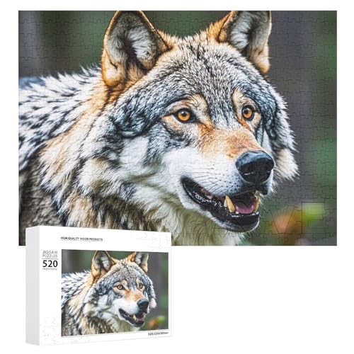 Puzzle für Erwachsene, 520 Teile, wilde Tiere, graue Wölfe, herausforderndes Puzzle, perfekt für Spieleabende, fertige Puzzle-Größe: 50,5 x 38,1 cm von QWJKM