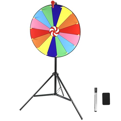 QWORK® 50 cm Glücksrad Spielzeug mit 14 Steckplätze - Verstellbarer Stativständer 90-150 cm - für Lotteriespiele, Wortspiele, Party-Event, Verkaufsförderung von QWORK