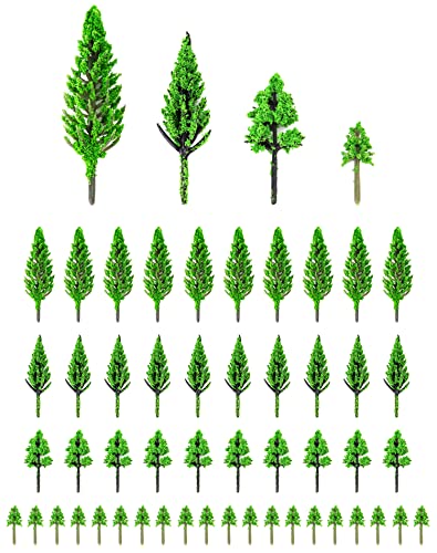 QWORK® 50Stück Modell Bäume Miniatur, Modellbau bäume, Kunststoff, für Sandtischmodelle, Szenendekoration, 4 Größen von QWORK