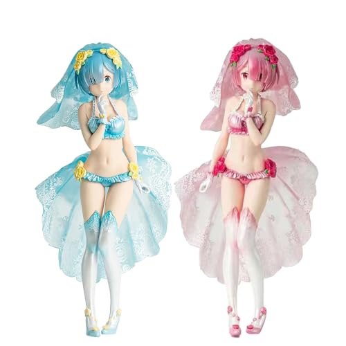 QWWZVQHJ Anime Re 0 Figur Rem Figur Statue Modell, 24cm Hochzeitskleid Stil Remu Ramu Figur, PVC handgefertigte Sammlerstück Desktop-Dekoration(2pcs) von QWWZVQHJ