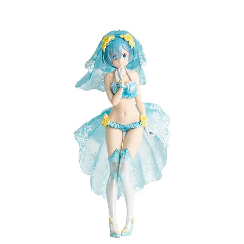 QWWZVQHJ Anime Re 0 Figur Rem Figur Statue Modell, 24cm Hochzeitskleid Stil Remu Ramu Figur, PVC handgefertigte Sammlerstück Desktop-Dekoration(Rem) von QWWZVQHJ