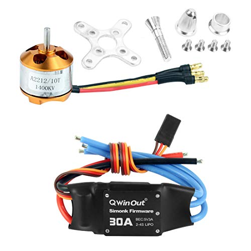 QWinOut A2212 1400KV Brushless Outrunner Motor 10T + 30A Speed Controller ESC + 3.5mm Banana Connectors for DIY RC Drone Aircraft KK 4 Axle Copter UFO (1 Set) von QWinOut