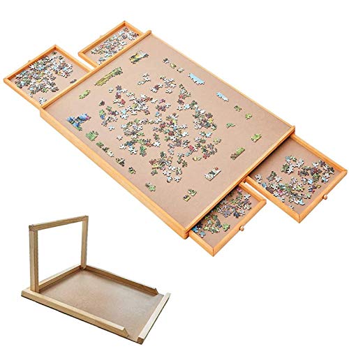 QXTT Puzzletisch Mit 4 Schubladen Puzzleplateau Aus Holz Puzzle Tisch Puzzle-speichersystem Für 500-2000 Stück Puzzleunterlage Mit Ebener Arbeitsoberfläche Mit Puzzle Ständer,2000pc von QXTT