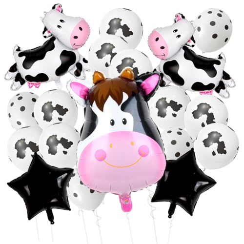 18PCS Kuh Ballons, Groß Kuh Folienballon Luftballons, Kuh Print Ballon Riesige Kuh Kopf Wandernde Kuh Ballons Geburtstag Bauernhof Tier Geburtstag Dekorationen Kuh Party Dekoration von QYEHF