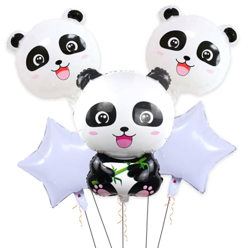 5PCS Panda Folienballon, süße Panda Luftballons, XXL Aluminium Folie Panda Helium Ballon,Folienballon Panda für Dschungel-Zoo-Safari-Thema Party Deko,Panda Geburtstag Party Jungen Mädchen Deko von QYEHF