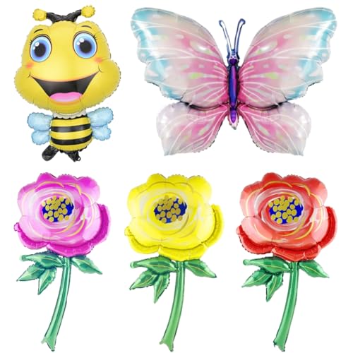 5PCS Schmetterling Deko Geburtstag,Folienballon Schmetterling Luftballons,Blumen Ballon, Schmetterling Luftballon,Luftballon für Geburtstag Party Hochzeit Deko Geburtstag Mädchen Blumen XXL von QYEHF