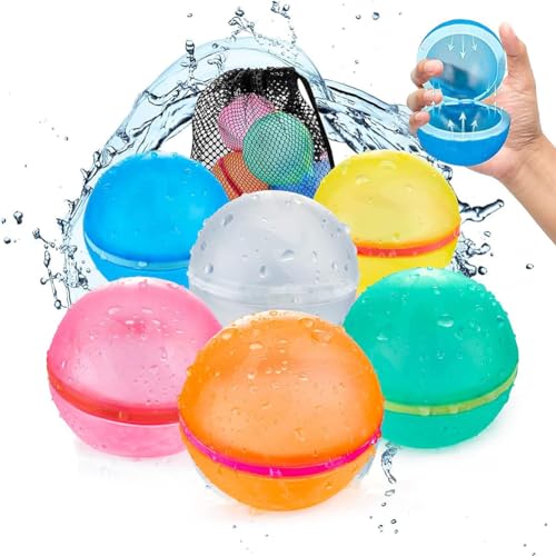 6 Stück Wiederverwendbare Wasserball, ine Sekunde Schnellfüller Wasserbomben Set, Wasser Pool für Erwachsene Outdoor, Garten, Strand, für Sommer Draussen von QYEHF