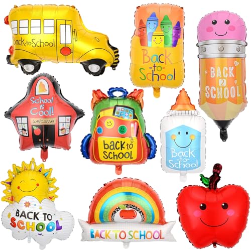 Back to School Balloons,Folienballon Schulanfang Deko, 9PCS Einschulung Schuleinführung Folienballon, Folienballon Zum Junge Mädchen Für Willkommen Zurück Partydekorationen Klassenzimmer von QYEHF